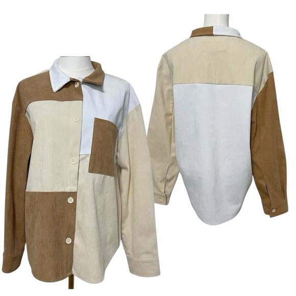 Stella Tweed Colorblock Corduroy Shacket Women's Small Oversized Chest Pocket - Picture 8 of 8